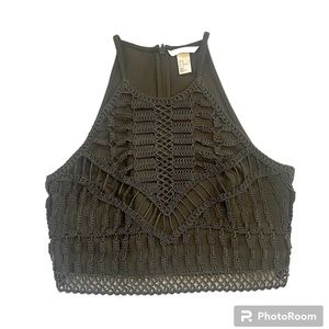 H&M Olive Green Women’s Crop Top With Unique Macrame Design Size Medium